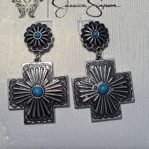 ❌️sold❌️Jessica Simpson Faux Turquoise Stone Drop Earring Silver